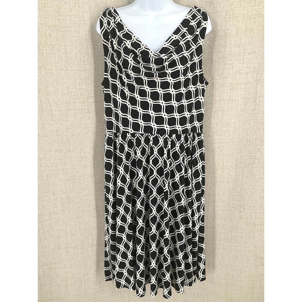 WHBM Dress Womens 14 Black White Geometric Cowl Neck Career Cocktail Party